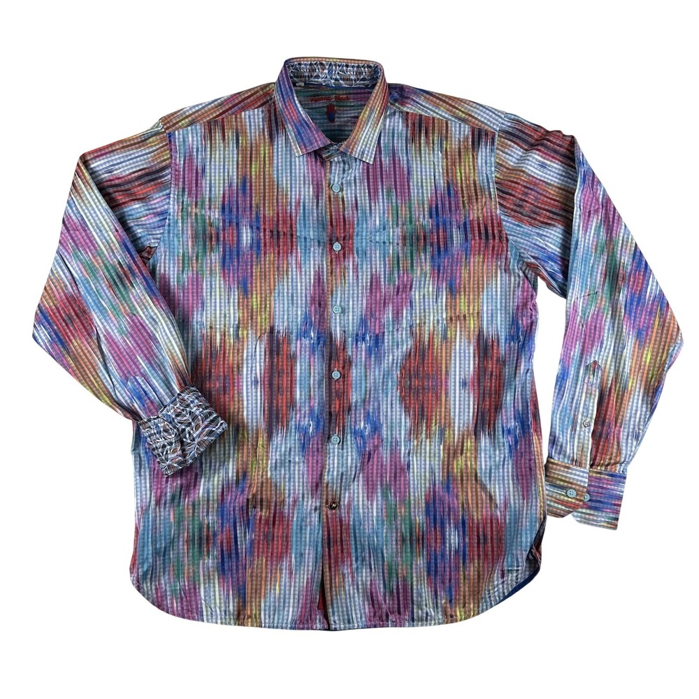 Luchiano Visconti Shirt Mens Large Multicolor Stripe Long Sleeve Button Up AOP